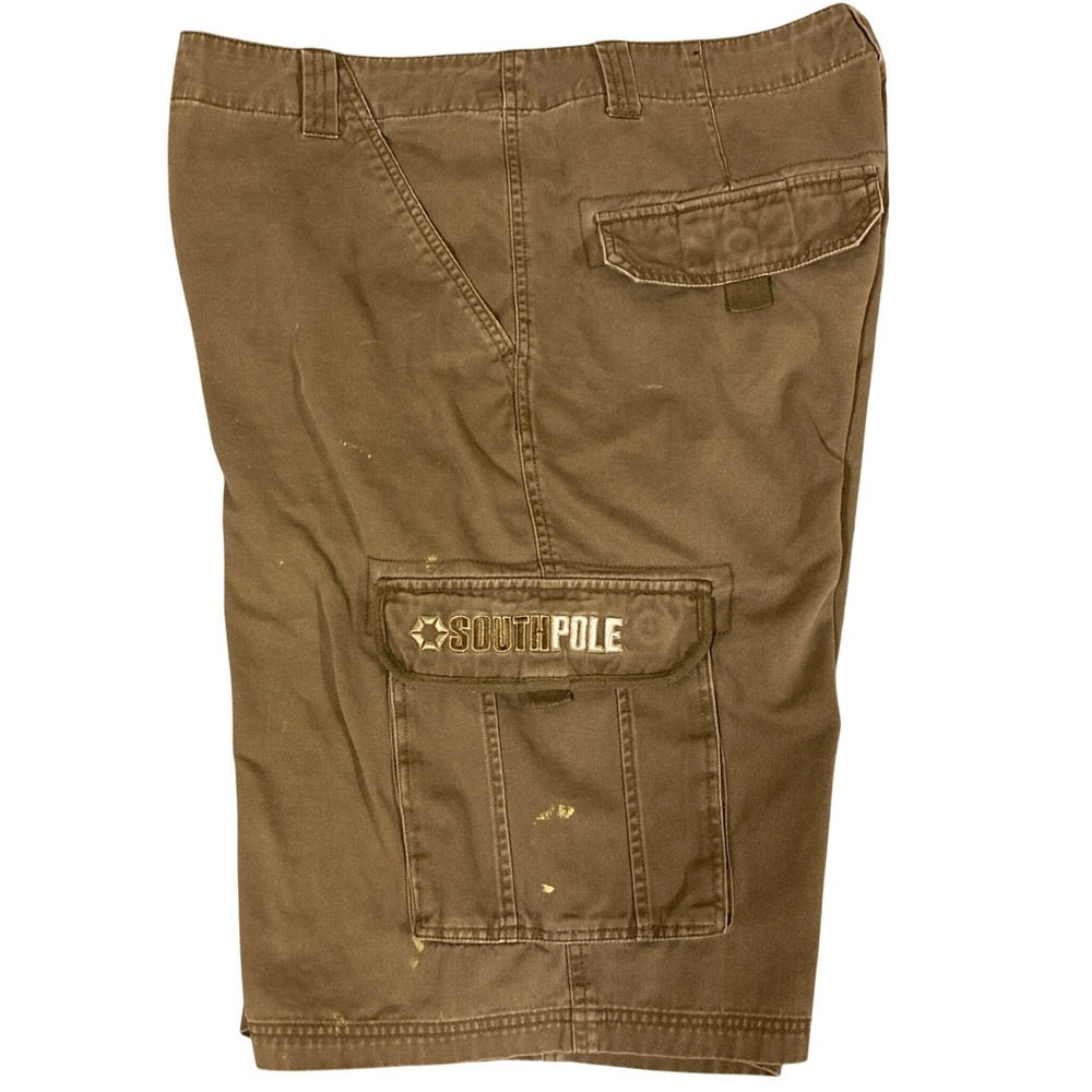 Southpole Mens Brown Cargo Shorts Size 36 Y2K Baggy Streetwear Logo Pocket